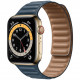 Умные часы Apple Watch Series 6 GPS + Cellular, 44 мм, корпус из нержавеющей стали цвет Золотой, кожаный ремешок цвет "Балтийский синий"