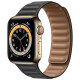 Умные часы Apple Watch Series 6 GPS + Cellular, 40 мм, корпус из нержавеющей стали цвет Золотой, кожаный ремешок цвет Черный