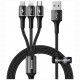Кабель Baseus Halo 3-in-1 Cable USB - Micro-USB + Lightning + Type-C 3.5 A 1.2 м, цвет Черный (CAMLT-HA01)