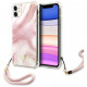 Чехол Guess PC/TPU Marble Hard + Nylon hand cord для iPhone 11, цвет Розовый (GUHCN61KSMAPI)