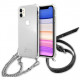 Чехол Guess PC/TPU Script Hard + Metal Silver chain для iPhone 11, цвет Прозрачный/Серебристая цепь (GUHCN61KC4GSSI)