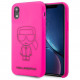 Чехол Karl Lagerfeld Liquid silicone Ikonik outlines Hard для iPhone XR, цвет Розовый/Черный (KLHCI61SILFLPI)