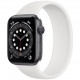 Умные часы Apple Watch Series 6 GPS, 44 мм, корпус из алюминия цвет "Серый космос", силиконовый монобраслет цвет Белый