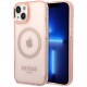 Чехол Guess PC/TPU Metal outline Hard Translucent (MagSafe) для iPhone 14 Plus, цвет Розовый/Золотой (GUHMP14MHTCMP)