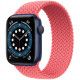 Умные часы Apple Watch Series 6 GPS, 44 мм, корпус из алюминия цвет Синий, плетеный ремешок цвет "Розовый пунш"