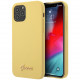 Чехол Guess Liquid Silicone Gold metal Logo Hard для iPhone 12/12 Pro, цвет Желтый (GUHCP12MLSLMGYE)