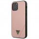 Чехол Guess PU Saffiano Triangle metal logo Hard для iPhone 12 Pro Max, цвет Розовый (GUHCP12LVSATMLPI)