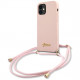 Чехол Guess Liquid silicone Gold metal logo Hard+Cord для iPhone 12 mini, цвет Розовый (GUHCP12SLSCLMGLP)