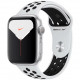 Умные часы Apple Watch Nike Series 5 GPS, 44 мм, корпус из алюминия цвет Серебристый, спортивный ремешок Nike цвет "Чистая платина"/Черный (MX3V2RU/A)
