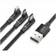 Кабель Baseus MVP 3 в 1 Mobile Game Cable Micro USB + Lightning + USB Type-C 1.2 м, цвет Черный (CAMLT-WZ01)