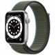 Умные часы Apple Watch Series 6 GPS, 44 мм, корпус из алюминия цвет Серебристый, нейлоновый ремешок цвет Зеленый