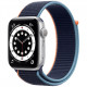 Умные часы Apple Watch Series 6 GPS, 44 мм, корпус из алюминия цвет Серебристый, нейлоновый ремешок цвет Темно-синий