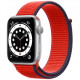 Умные часы Apple Watch Series 6 GPS, 44 мм, корпус из алюминия цвет Серебристый, нейлоновый ремешок цвет Красный (PRODUCT)RED
