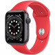 Умные часы Apple Watch Series 6 GPS, 44 мм, корпус из алюминия цвет "Серый космос", спортивный ремешок цвет Красный (PRODUCT)RED