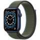 Умные часы Apple Watch Series 6 GPS, 44 мм, корпус из алюминия цвет Синий, нейлоновый ремешок цвет Зеленый