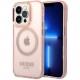 Чехол Guess PC/TPU Metal outline Hard Translucent (MagSafe) для iPhone 14 Pro, цвет Розовый/Золотой (GUHMP14LHTCMP)