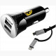 Автомобильное зарядное устройство Ferrari Bundle Carbon + кабель 2in1 MicroUSB/Lightning, цвет Черный (FEBCCCBUNBK)