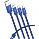 Кабель Baseus Data Faction 3 в 1 USB Cable Micro-USB + Lightning + Type-C 1.2 м, цвет Синий (CAMLT-PY03)
