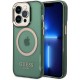 Чехол Guess PC/TPU Metal outline Hard (MagSafe) для iPhone 14 Pro, цвет Зеленый/Золотой (GUHMP14LHTCMA)
