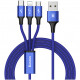 Кабель Baseus Rapid Series 3 в 1 Micro USB + Lightning + USB Type-C 1.2 м, цвет Темно-синий (CAMLT-SU13)