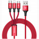 Кабель Baseus Rapid Series 3 в 1 Micro USB + Lightning + USB Type-C 1.2 м, цвет Красный (CAMLT-SU09)