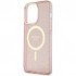 Чехол Guess MagSafe PC/TPU Glitter Metal outline Hard для iPhone 13 Pro Max, цвет Розовый/Золотой (GUHMP13XHCMCGP)