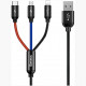 Кабель Baseus Three Primary Colors 3 в 1 Cable USB - Micro USB + Lightning + USB Type-C 1.2 м, цвет Черный (CAMLT-BSY01)