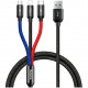 Кабель Baseus Three Primary Colors 3 в 1 Cable USB - Micro USB + Lightning + USB Type-C 30 см, цвет Черный (CAMLT-ASY01)