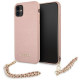 Чехол Guess PU Saffiano Hard + Gold hand chain для iPhone 11, цвет Розовый (GUHCN61SASGPI)