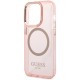 Чехол Guess MagSafe PC/TPU Metal outline Hard для iPhone 14 Pro Max, цвет Розовый/Золотой (GUHMP14XHTCMP)