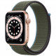 Умные часы Apple Watch Series 6 GPS, 44 мм, корпус из алюминия цвет Золотой, нейлоновый ремешок цвет Зеленый
