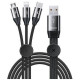 Кабель Baseus Car Co-sharing Cable USB For Micro-USB + Lightning + Type-C 3.5 A 1 м, цвет Черный (CAMLT-FX01)