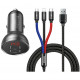Автомобильный набор АЗУ Baseus Digital Display Dual USB + кабель Three Primary Colors 3 в 1 Cable USB 1.2 м, цвет Черный/Серый (TZCCBX-0G)