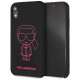 Чехол Karl Lagerfeld Liquid silicone Ikonik outlines Hard для iPhone XR, цвет Черный/Розовый (KLHCI61SILFLPBK)