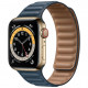 Умные часы Apple Watch Series 6 GPS + Cellular, 40 мм, корпус из нержавеющей стали цвет Золотой, кожаный ремешок цвет "Балтийский синий"