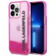 Чехол Karl Lagerfeld Liquid glitter Elongated logo Hard для iPhone 14 Pro, цвет Розовый (KLHCP14LLCKVF)